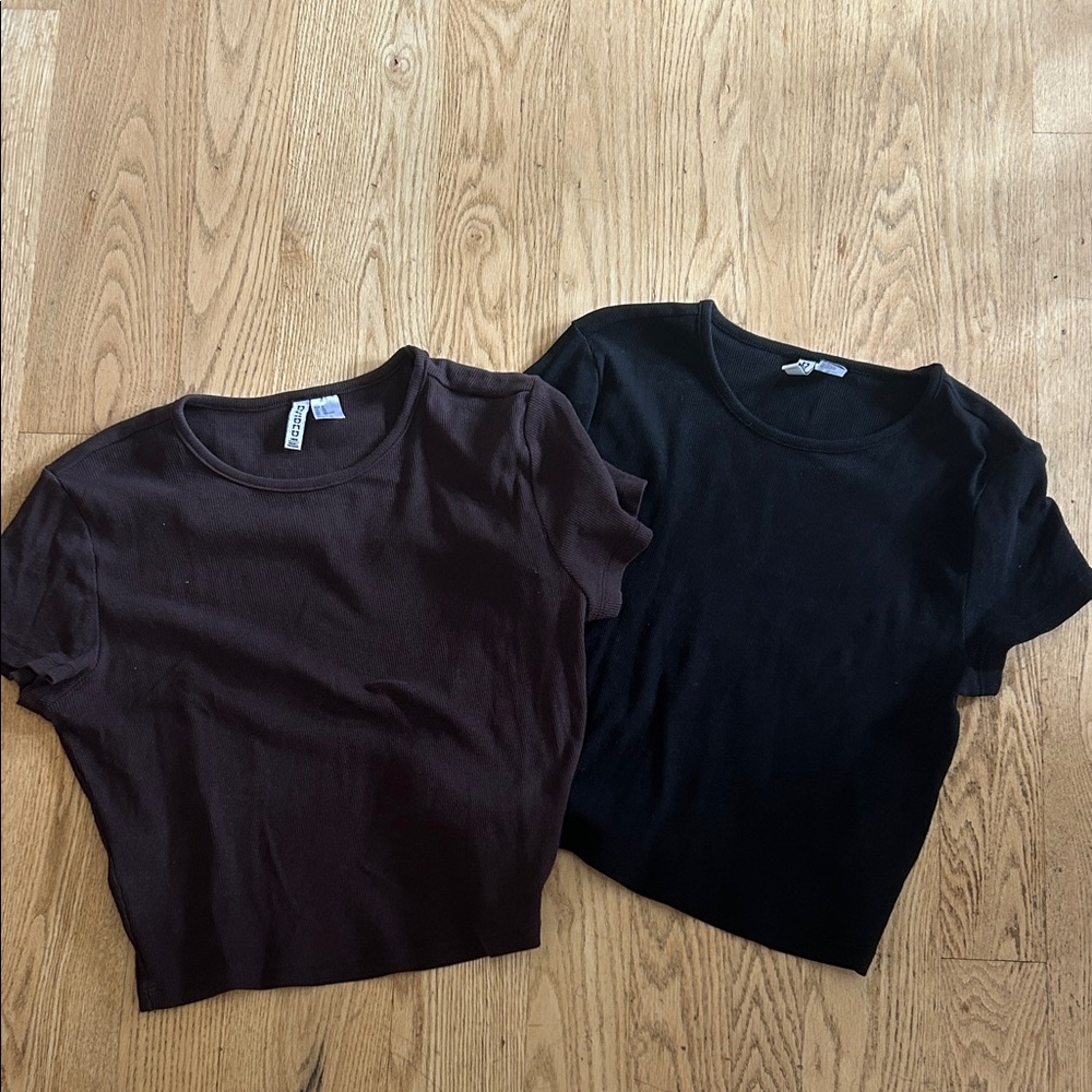 H&M Black and Dark Brown Crop Tops